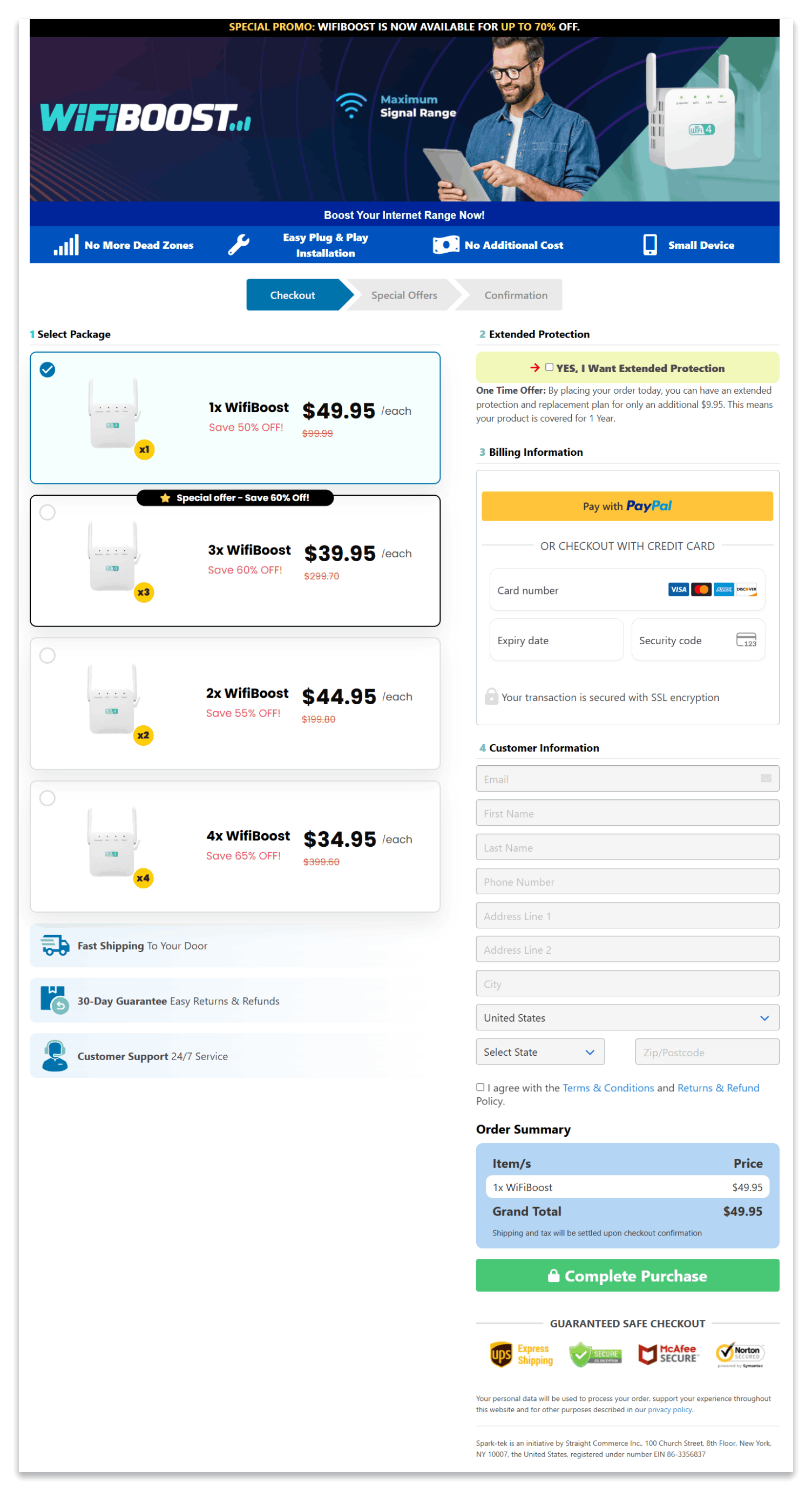Wifi Boost secure checkout page